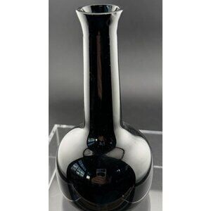 Goth Black Glass Bud Vase 6" Tall Narrow Neck Minimalist Decor READ